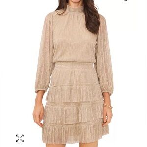 Sam and Jess smocked-neck tiered metallic dress
